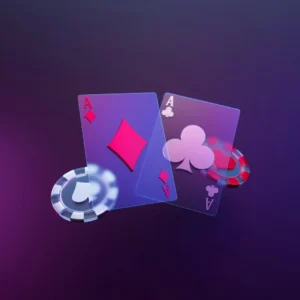 Stylized 3D render of two aces and casino chips for an online baccarat article.